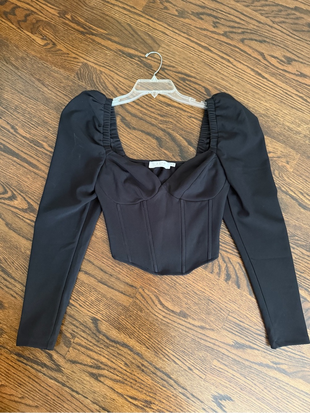 Astr Black Puff-Sleeve Corset Crop Top